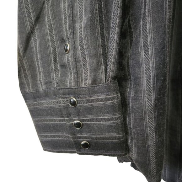 Roper Men’s XL Western Snap Shirt Black Gray Stripe - Picture 2 of 7